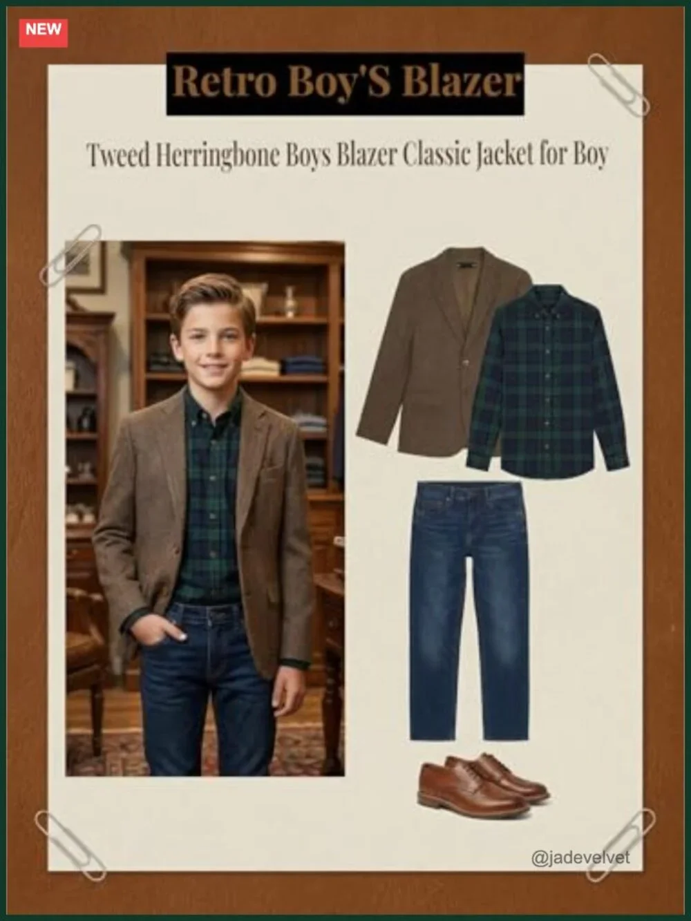 Boy's Tweed Blazer Sport Coat Formal Retro Jacket Notch Lapel Button